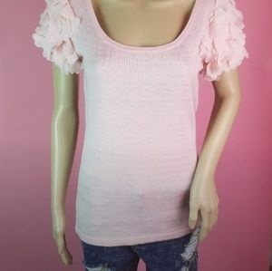 BESTOW Pink Heart Cutout Short Sleeve Fashion Top Size Medium